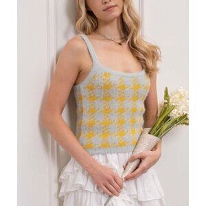 Blu Pepper Mint‎ & Orange Houndstooth Scoop-Neck Sweater Tank Women‘s Large